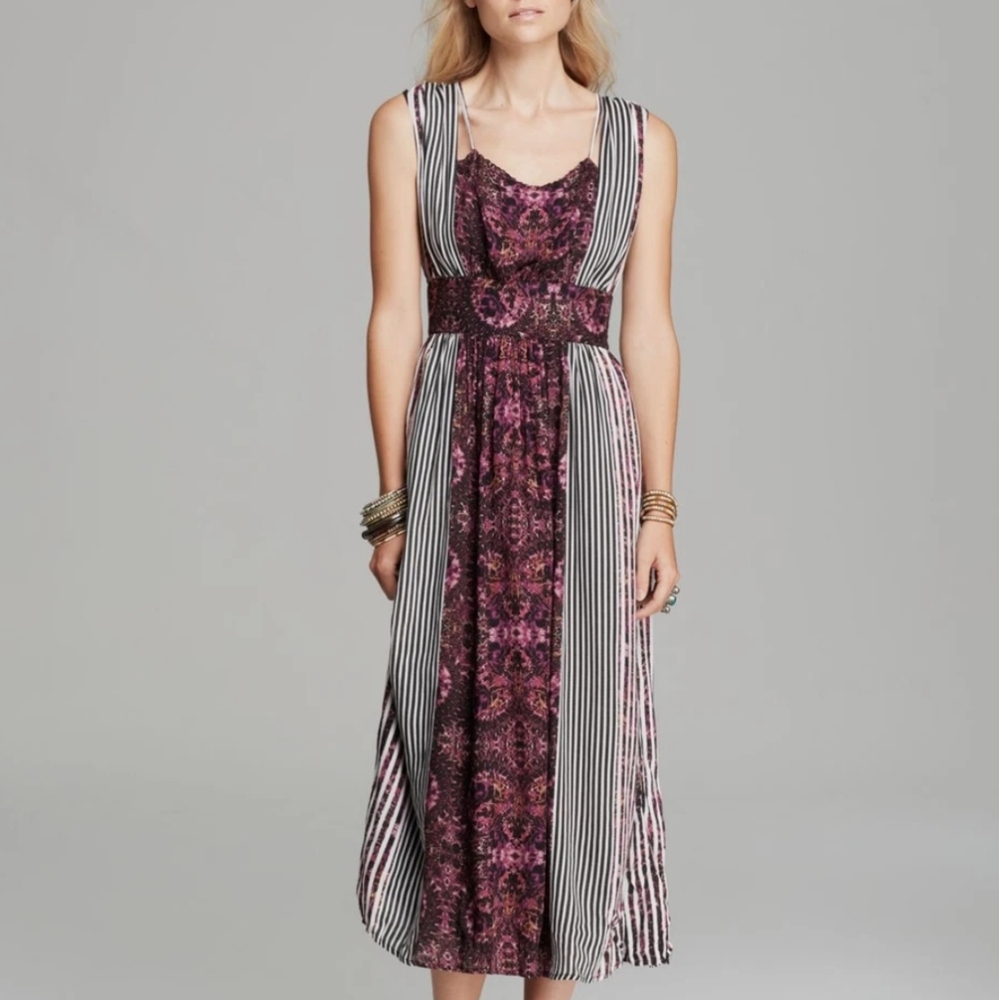 Free People Midi Dress in Purple and Black Stripes